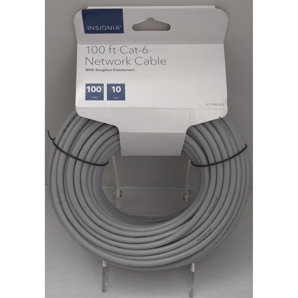 Insignia - 100ft Cat-6 Network Cable - Ethernet RJ45 - 10Gbps - NS-PNW76C0 - NEW